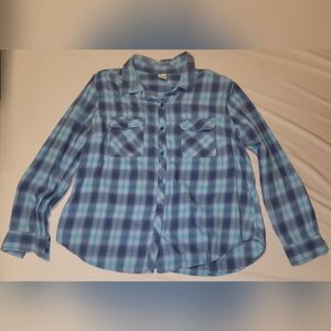 Faded Glory Blue Plaid Button Up Shirt Size Xl (16-18)